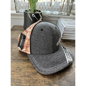 Ariat Mens Hat Baseball Cap Brown Snapback Logo Floral Grey New